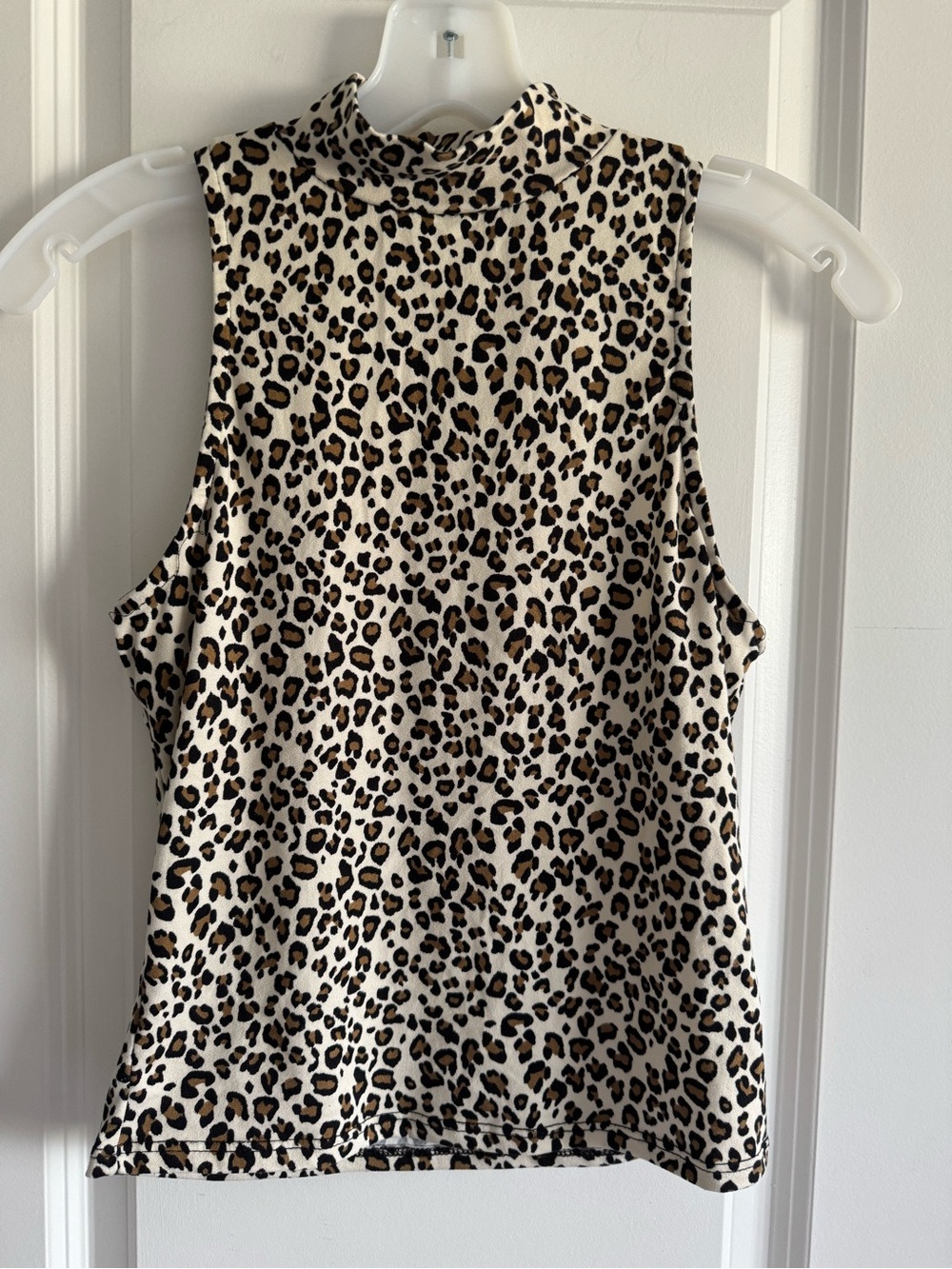 gaze Leopard Print Mock Neck Tank Top - Cream, Tan, Black